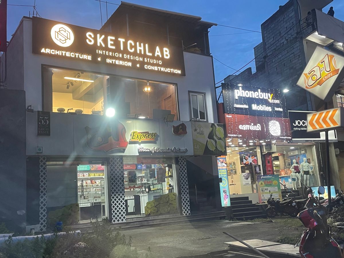 Sketchlab studio exterior at night