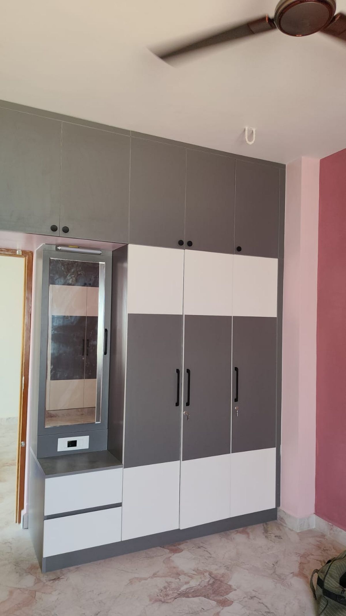 Grey & White Wardrobe with Dresser