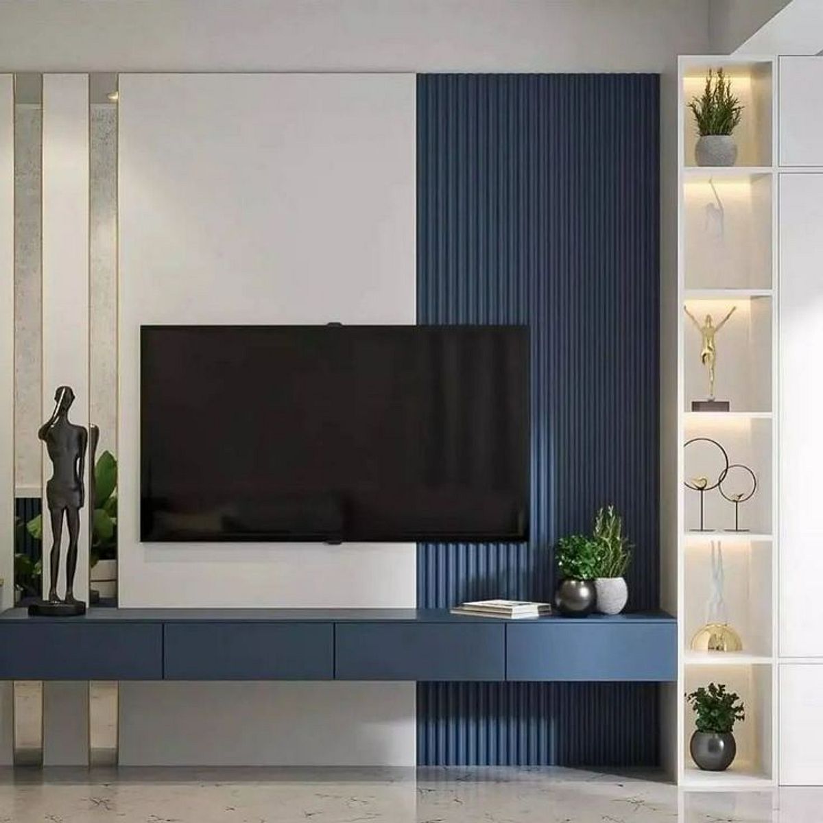 Navy Fluted TV Unit & Display